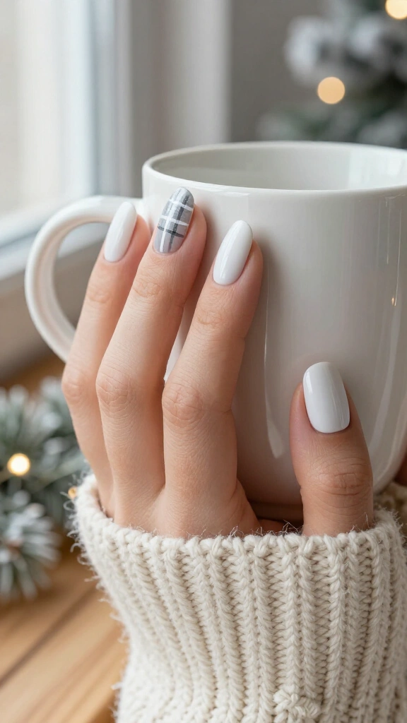 Icy plaid feature nail