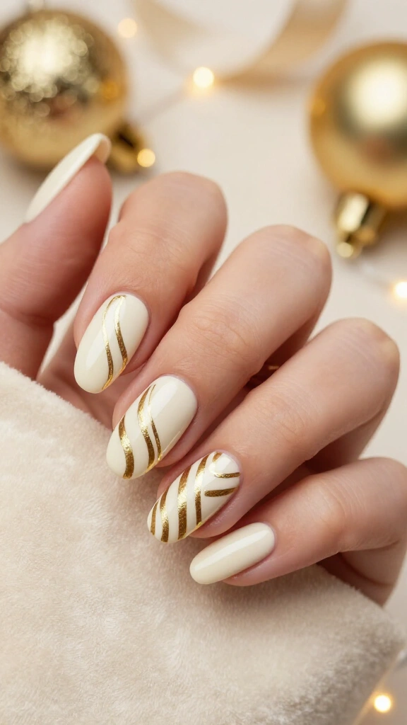 Gold candy cane swirl nails