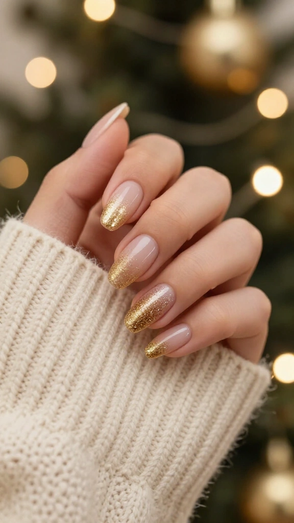 Gold glitter gradient nails