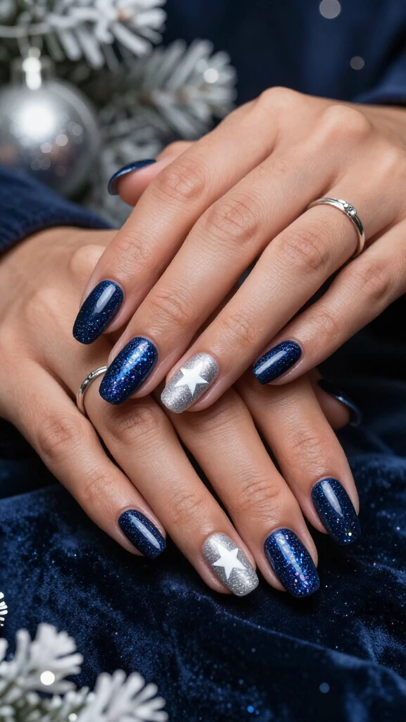 Midnight navy with starry shimmer