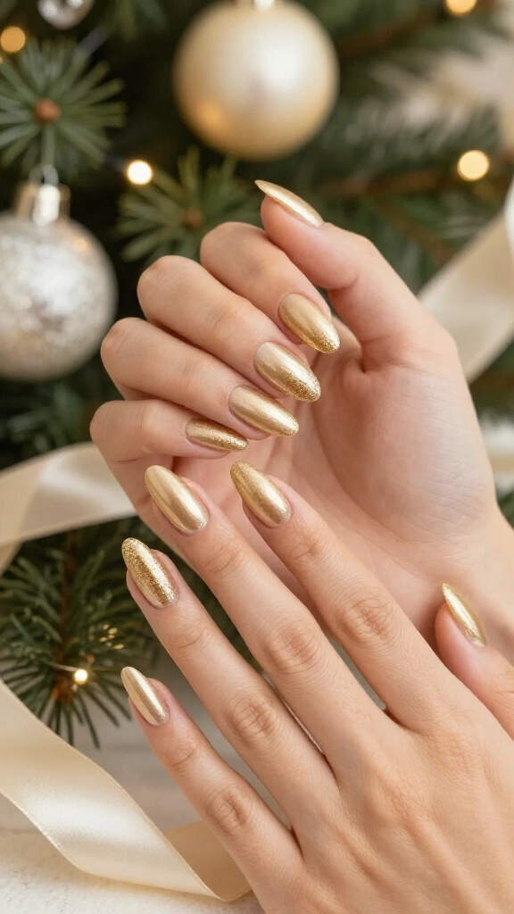 Champagne gold almond nails