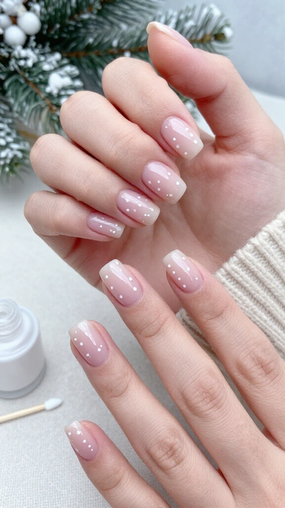 Snowfall Dots on Bare Nails