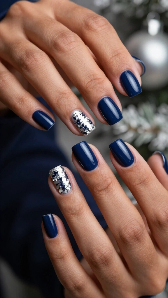 Midnight Navy & Silver Foil Flakes