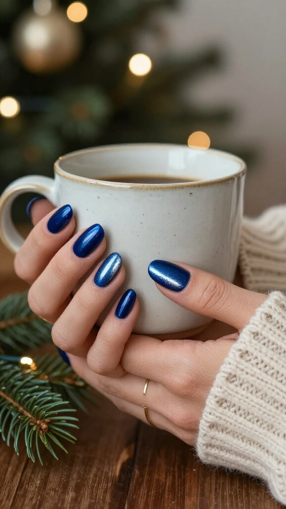 Dark blue velvet cat-eye nails