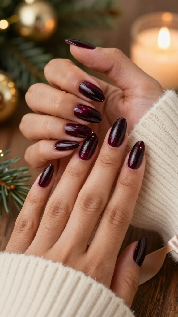Rich bordeaux high-gloss almonds