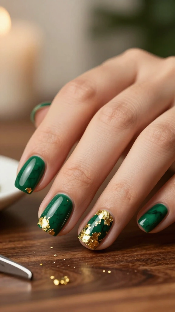 Forest Green Squares with Embedded Gold Leaf