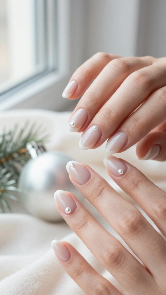 Barely-there milky nude with single pearl studs