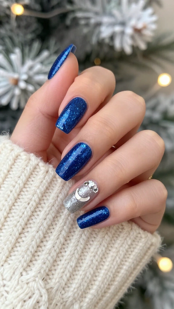 Sapphire blue glitter coffin nails