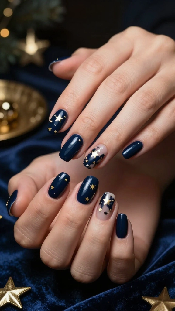 Midnight navy with gold constellations