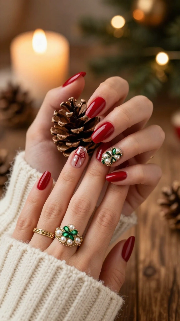 Pearl-Studded Present Nails