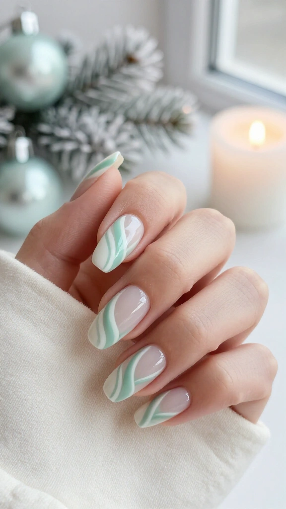 Soft mint candy cane swirls