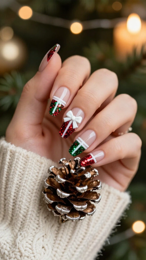 Glitter Dipped Package Nails