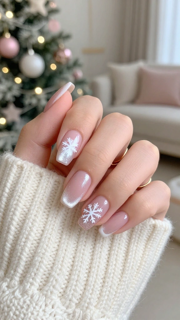 Blushing pink chrome snowflakes