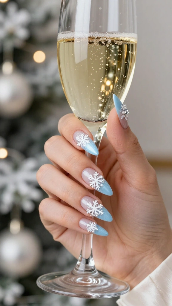 Crystal snowflake stiletto nails