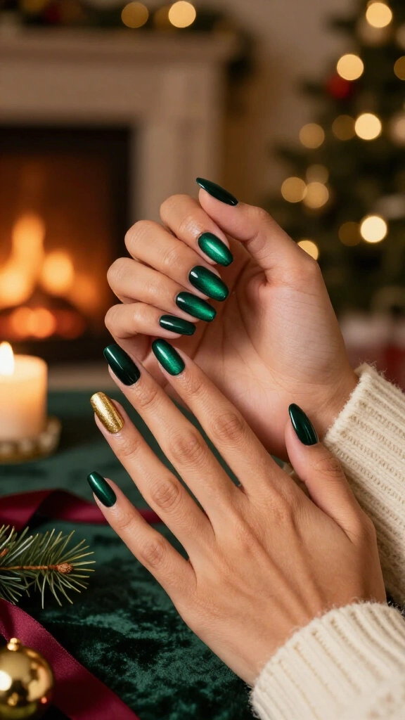 Emerald green velvet nails