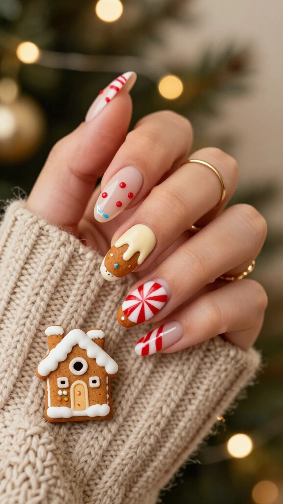 Maximalist gingerbread house nails