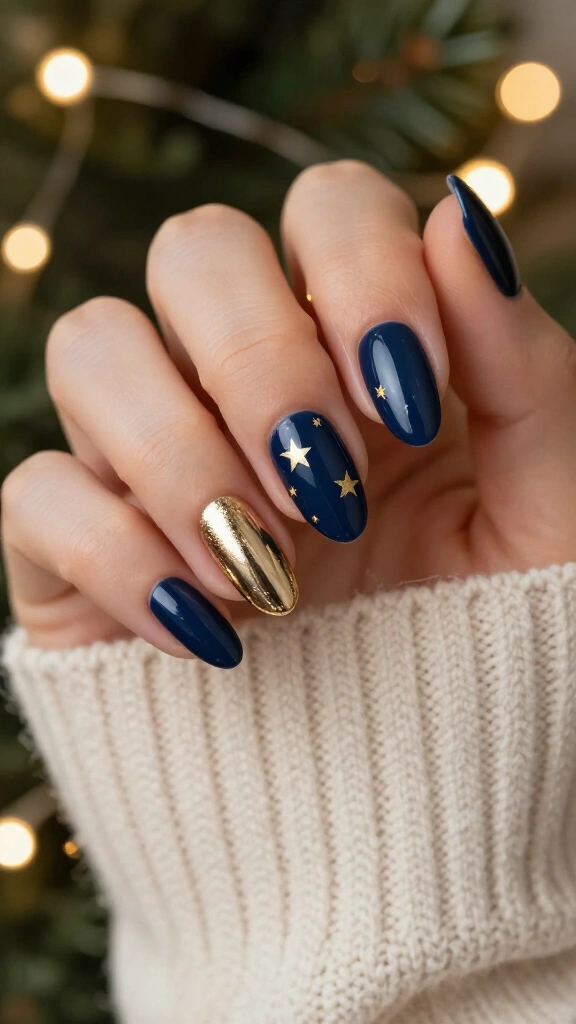Midnight Navy Starry Gift Nails