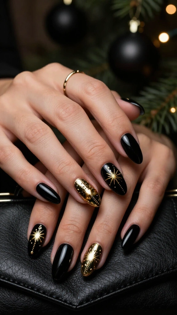 Black and gold ornament nails