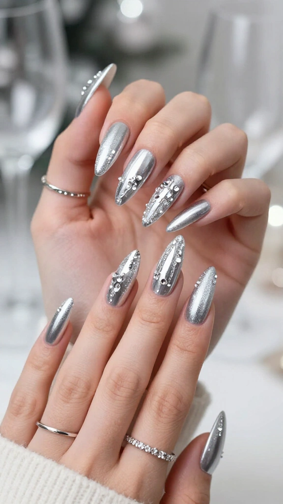 Silver chrome icicle nails