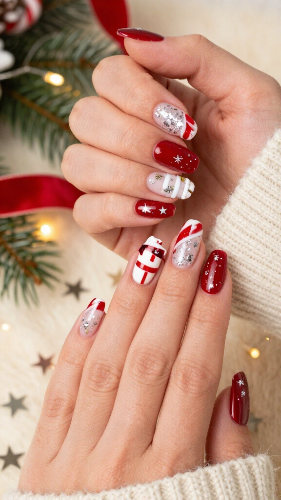 Glittery North Pole nails