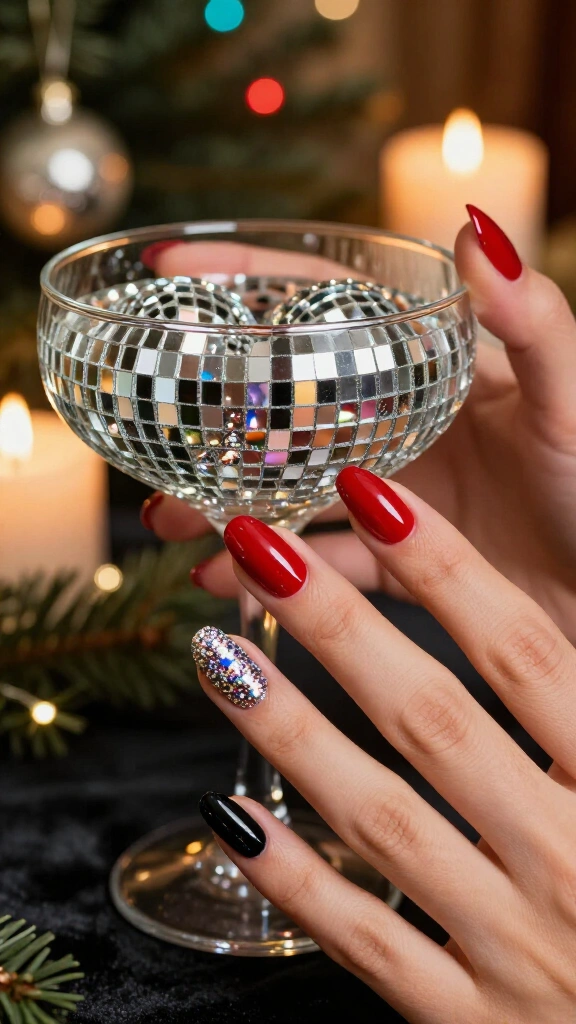 Disco ball Christmas nails