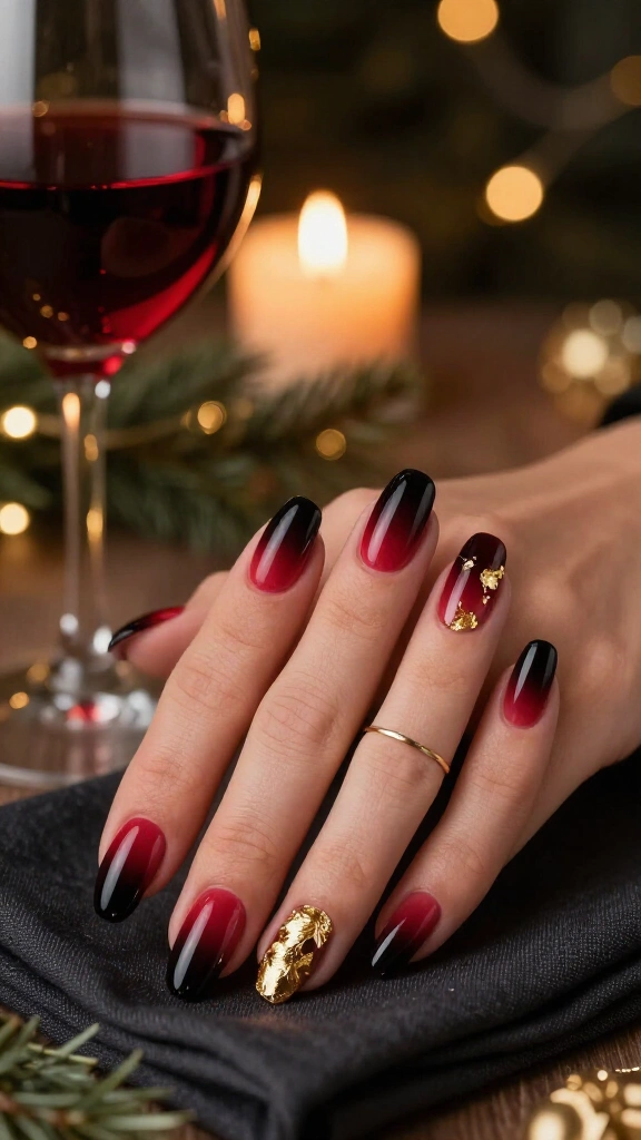 Gilded burgundy with gold foil flakes