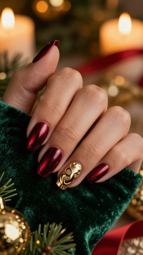 Velvet Crimson with Gold Leaf Noel Accents