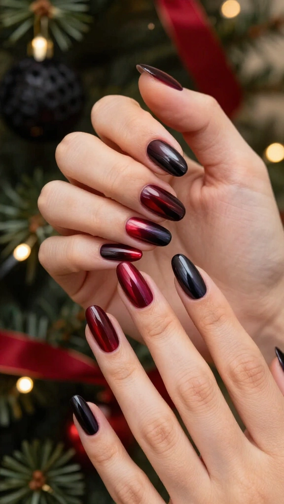 Black cherry chrome nails