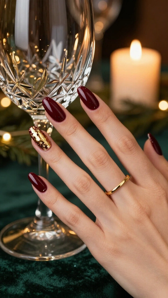 Burgundy Merlot with Embedded Gold Noel Foil