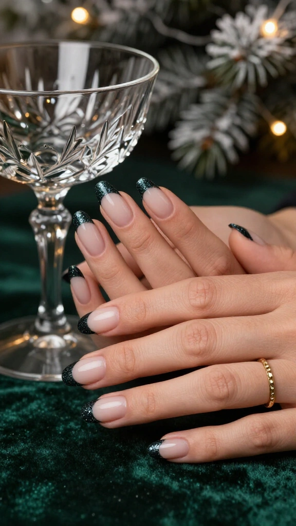 Black glitter French tips