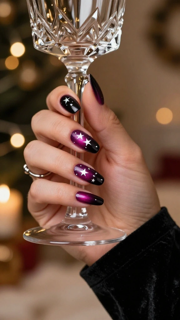 Plum aura nails with chrome details