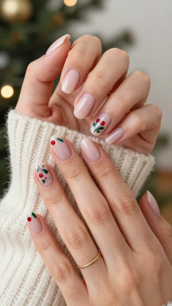 Holly Dot Accents on Naked Nails