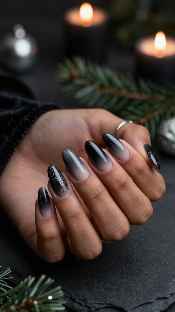 Charcoal glitter ombre nails