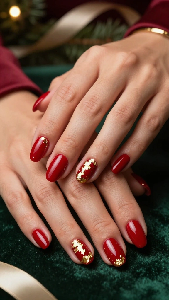 Ruby Red and Gold Foil Leaf
