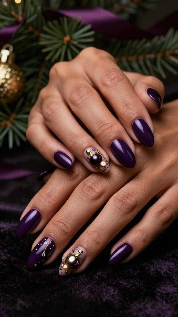 Dark purple ornament nails