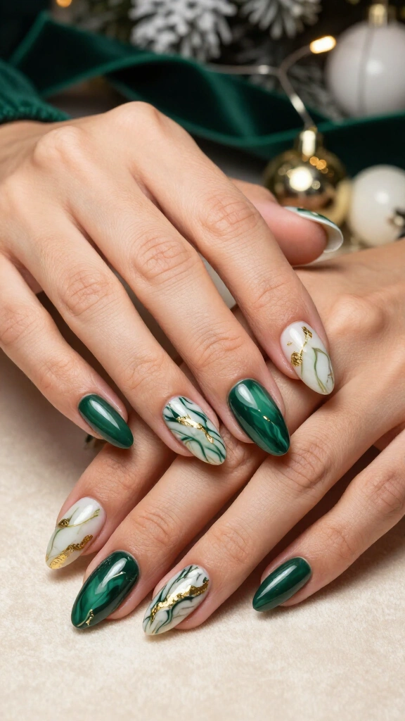 Forest Green and White Marble Noel Luxe