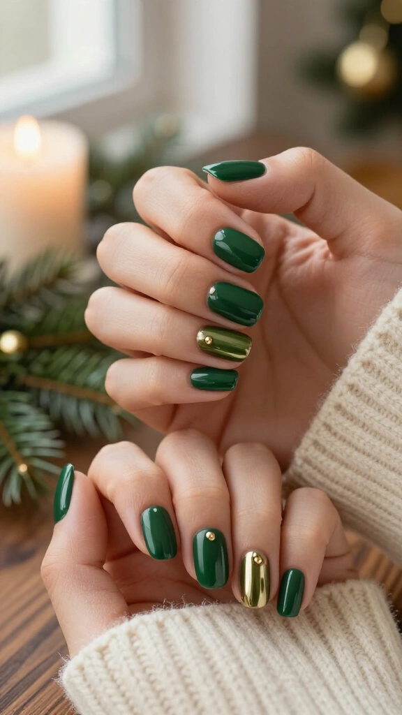 Forest Green Cream with Single Gold Studs