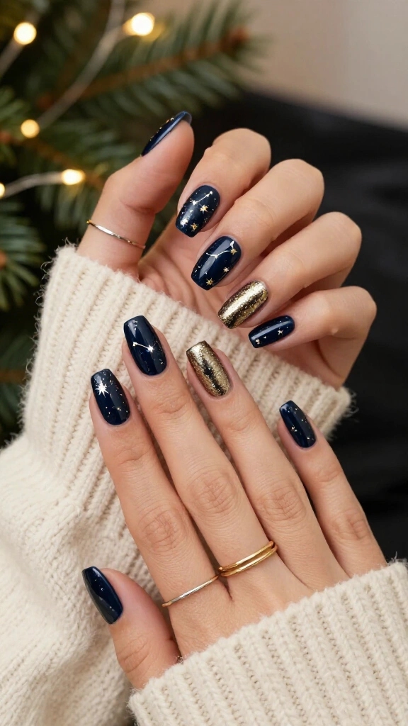 Midnight Navy with Delicate Gold Constellations