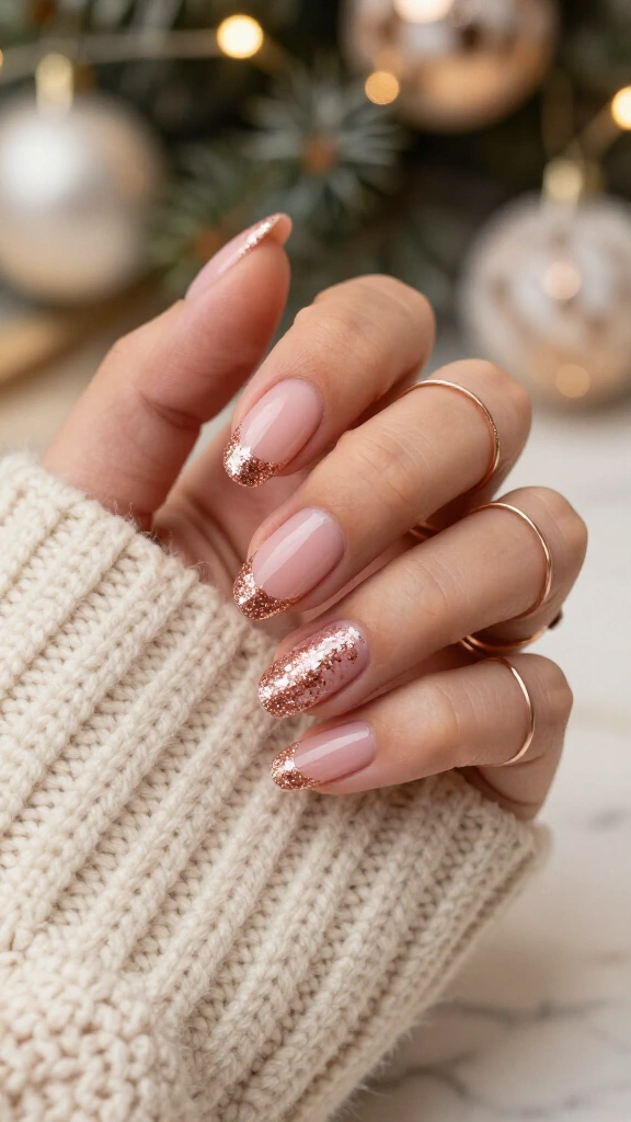Sparkling Rose Gold Tipped French