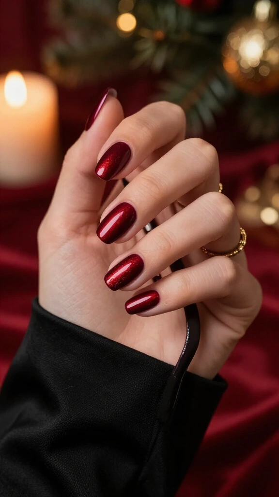 Red velvet chrome nails