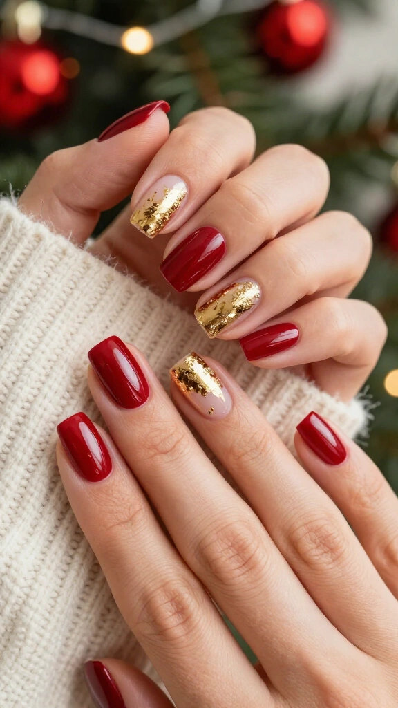 Classic cherry red gloss with gold foil accents