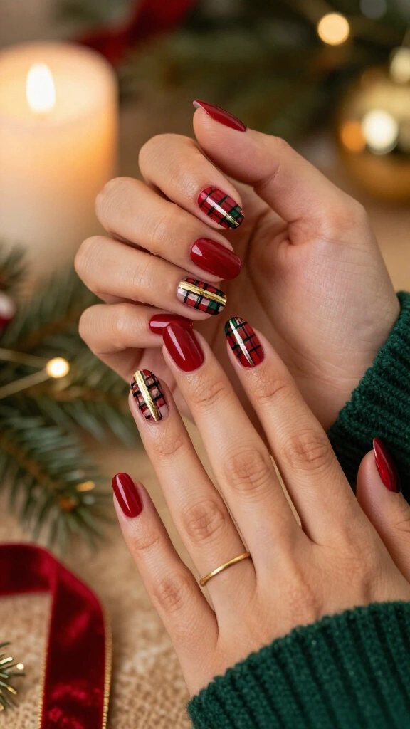 Plaid Christmas nails