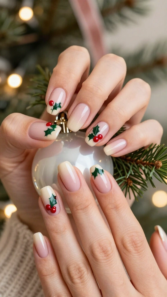 Glossy holly berry nails