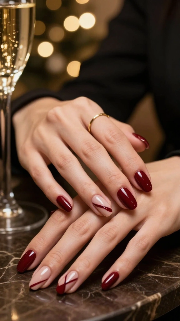 Deep wine red with negative space cutouts