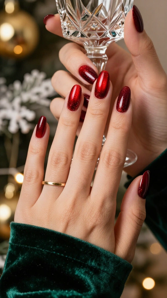 Shimmering scarlet-to-burgundy ombre