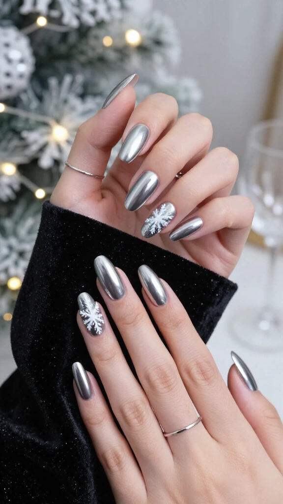 Silver chrome winter nails