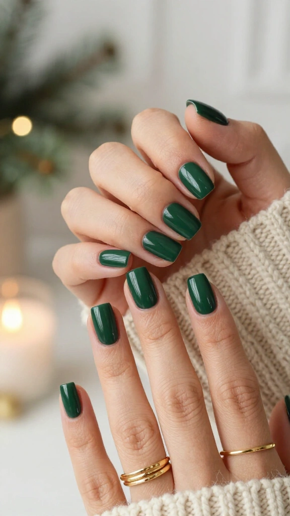 Deep green glossy nails