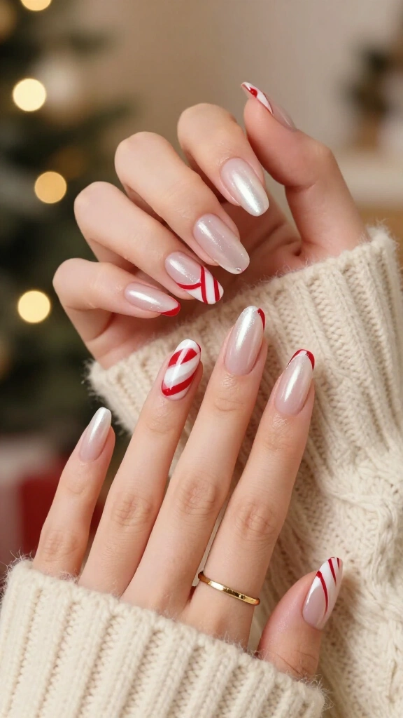 Glazed Candy Cane French Tips