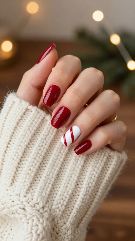 Candy cane accent nails