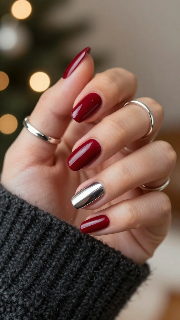 Diagonal Silver Stripe on Berry Red